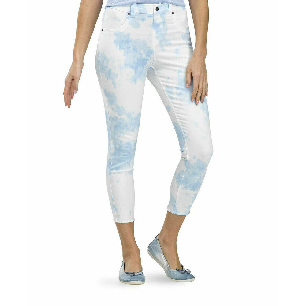 HUE Women's Modern High Rise Tie Dye Skimmer Denim Leggings Capri Pants M Medium